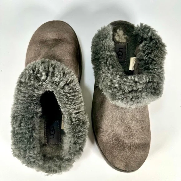 UGG Women's Cluggete Slippers Sheepskin Wool Leather GRAY - Picture 6 of 10